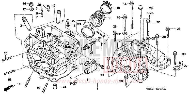 ZYLINDERKOPF von XR650R FIGHTING RED (R134) von 2002