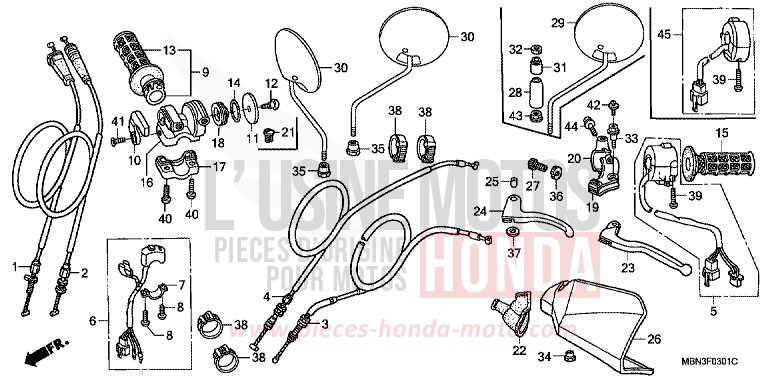 HEBELGRIFF/SCHALTER/ KABEL (DK/ED/U) von XR650R FIGHTING RED (R134) von 2003