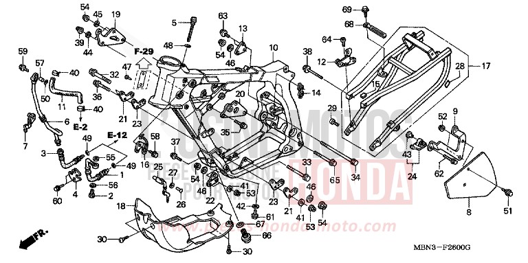 RAHMENKOERPER von XR650R FIGHTING RED (R134) von 2005