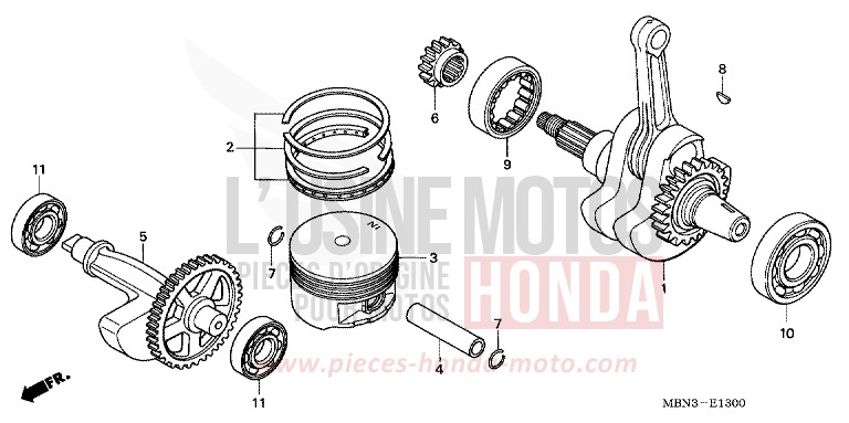 KURBELWELLE/KOLBEN von XR650R FIGHTING RED (R134) von 2000