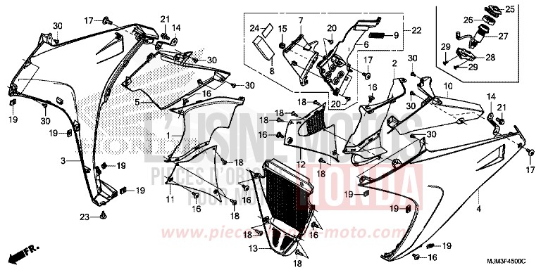 MITTLERER WINDLAUF von VFR800F DARKNESS BLACK METALLIC (NH463) von 2014