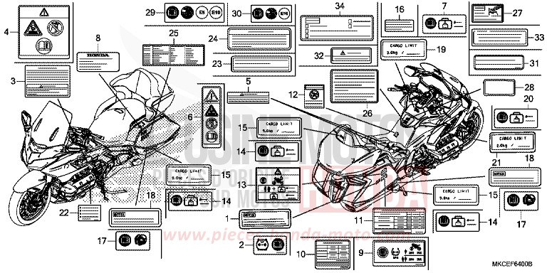 ETIQUETTE DE PRECAUTIONS von GL1800 MAT MAJESTIC SILVER METALLIC (NHB70) von 2019