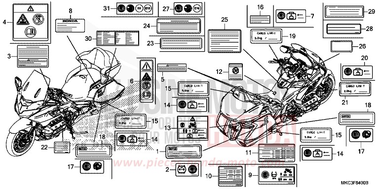 ETIQUETTE DE PRECAUTIONS von GL1800 CANDY ARDENT RED (R367B) von 2018