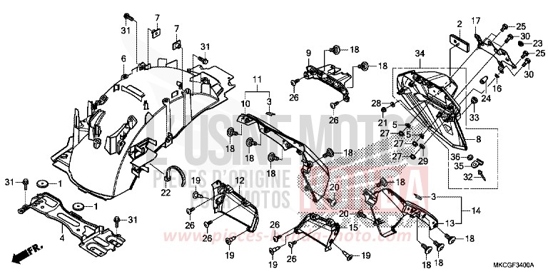 GARDE-BOUE ARRIERE von GL1800 DARKNESS BLACK METALLIC (NH463D) von 2020