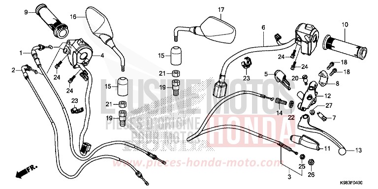 LEVIER DE GUIDON/COMMUTATEUR/CABLE/MIROIR von CB125R NOIR (NH1) von 2018