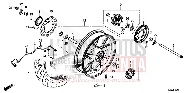 ROUE ARRIERE von CB125R NOIR (NH1) von 2018