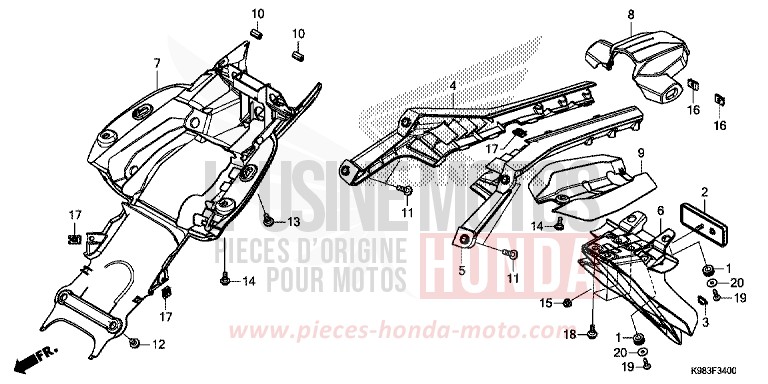 KOTFLUEGEL, HINTEN von CB125R PEARL METALLOID WHITE (NHA96) von 2018