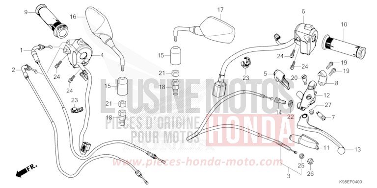 HEBELGRIFF/SCHALTER/KABEL/SPIEGEL von CB125R MAT GUNPOWDER BLACK METALLIC (NH436) von 2021