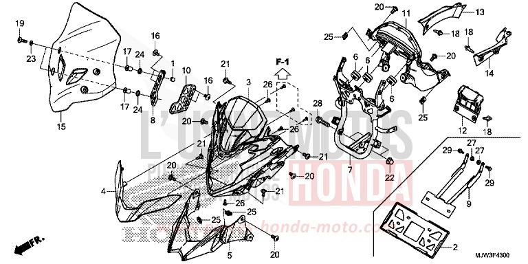 OBERE ABDECKUNG/WINDSCHUTZSCHEIBE von CB500X PEARL HORIZON WHITE (NHB61) von 2016