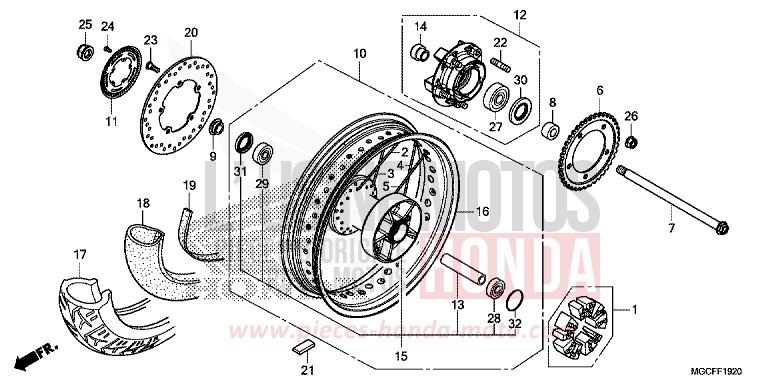 HINTERRAD (CB1100CA) von CB1100 CANDY CHROMOSPHERE RED (R381) von 2019