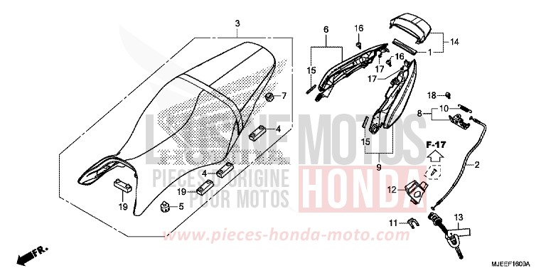 SITZ/WINDLAUF, HINTEN von CB650F MAT GUNPOWDER BLACK METALLIC (NH436) von 2014