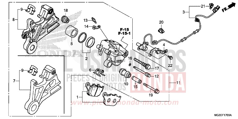 ETRIER DE FREIN ARRIERE von CB500F CANDY RUBY RED (R4) von 2013