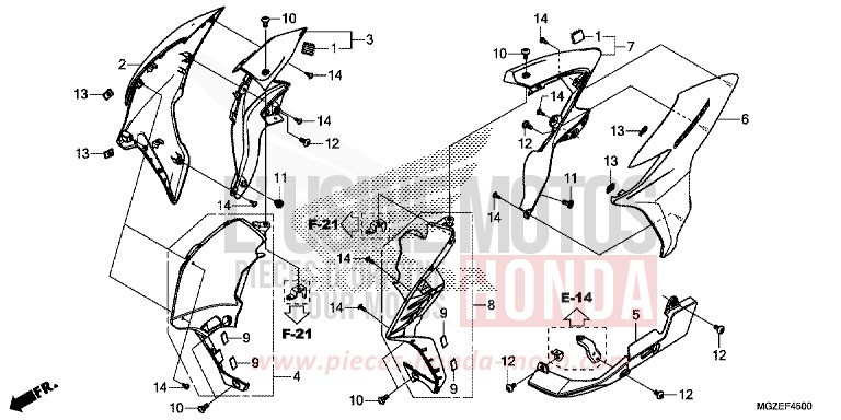 CARENAGE MILIEU von CB500F CANDY RUBY RED (R4) von 2013