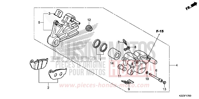HINTERRAD-BREMSSATTEL von CRF250L EXTREME RED (R292) von 2013