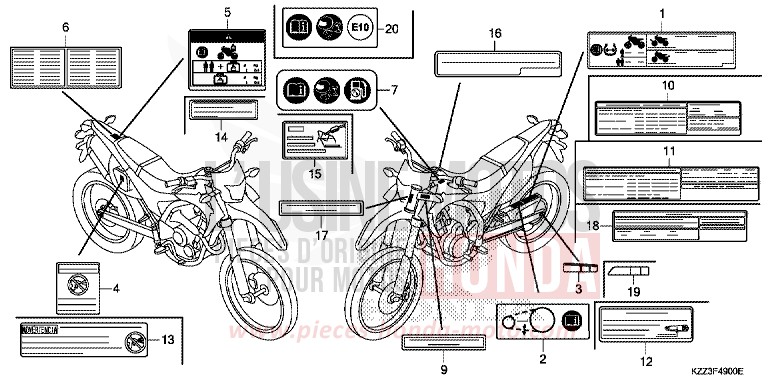WARNETIKETT von CRF250L EXTREME RED (R292) von 2015