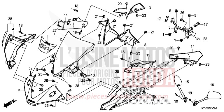 PANNEAU SUPERIEUR von CBR125R ROSS WHITE (NH196) von 2015