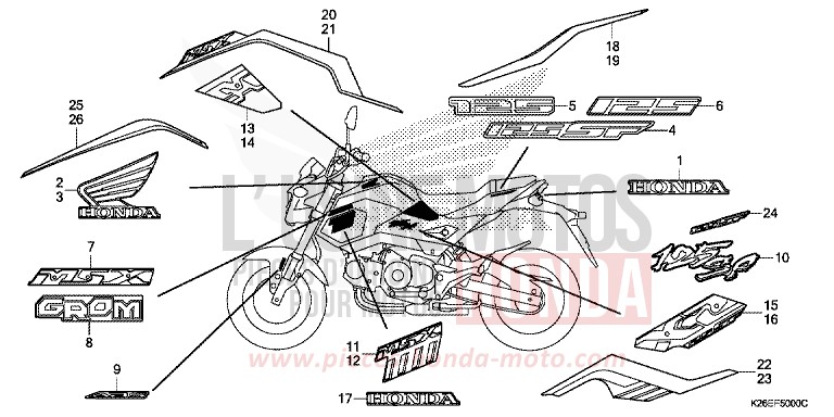 MARKE/STREIFEN von MSX125A MAT AXIS GRAY METALLIC (NH303) von 2017