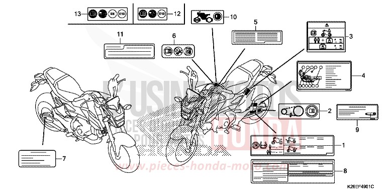 WARNETIKETT (ED,U,V,2FO,FO) von MSX125A MAT AXIS GRAY METALLIC (NH303) von 2018