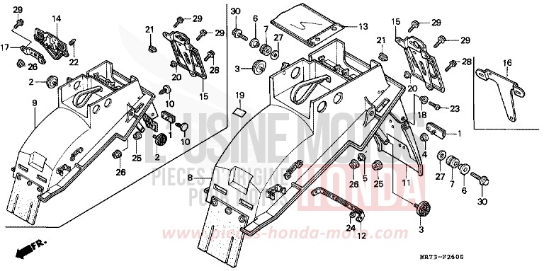 GARDE-BOUE ARRIERE (1) von RC30 PEARL CRYSTAL WHITE (NH193H) von 1988