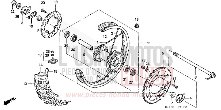 HINTERRAD von XR250R FIGHTING RED (R134) von 2004