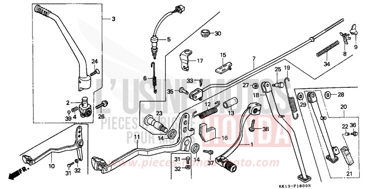 PEDAL/KICKSTARTER-ARM von XR250R FLASH RED (R119) von 1984