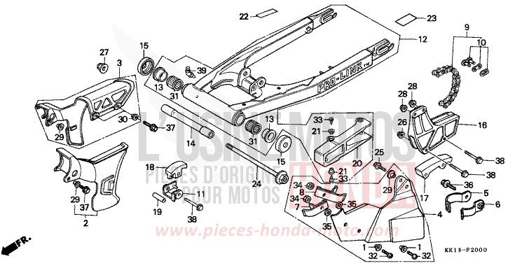 SCHWINGE/KETTENGEHAEUSE (XR250RE/RF) von XR250R FLASH RED (R119) von 1984