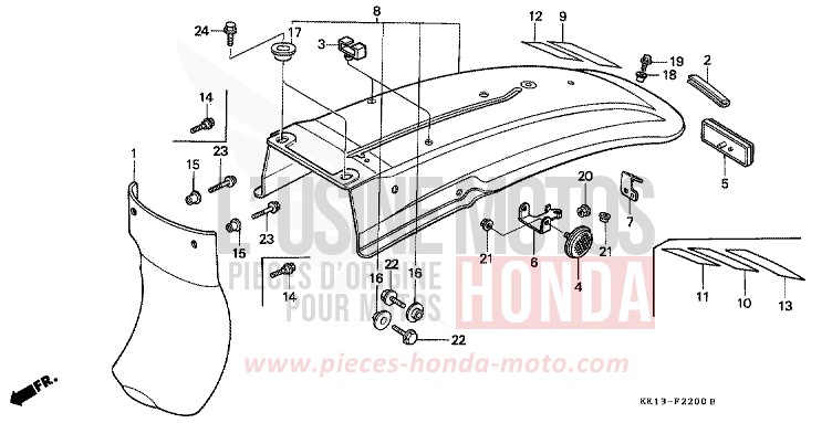 KOTFLUEGEL, HINTEN von XR250R FLASH RED (R119) von 1984