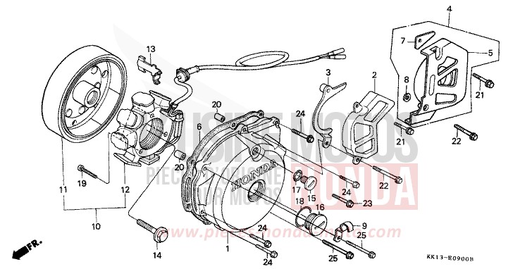 KURBELGEHAEUSEDECKEL, L./ GENERATOR von XR250R FLASH RED (R119) von 1985