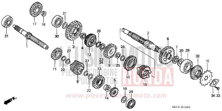 GETRIEBE von XR250R SHASTA WHITE (NH138) von 1991