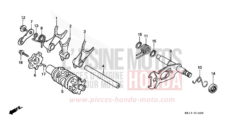 SCHALTTROMMEL/SCHALTGABEL von XR250R SHASTA WHITE (NH138) von 1991