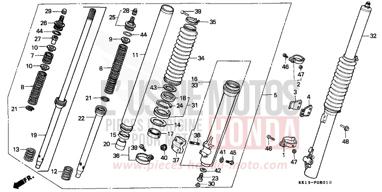 GABEL, VORNE (XR250RG/RH/RJ/RK/RL/RM) von XR250R SHASTA WHITE (NH138) von 1991