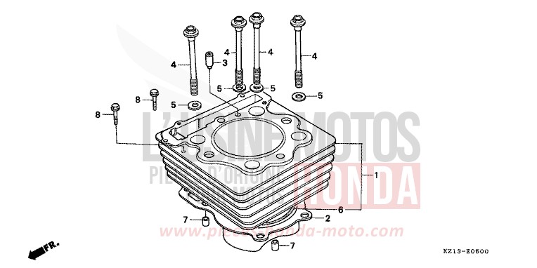 ZYLINDER von XR250R SHASTA WHITE (NH138H) von 1993