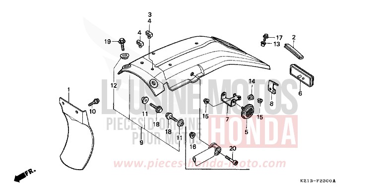 KOTFLUEGEL, HINTEN von XR250R SHASTA WHITE (NH138H) von 1993