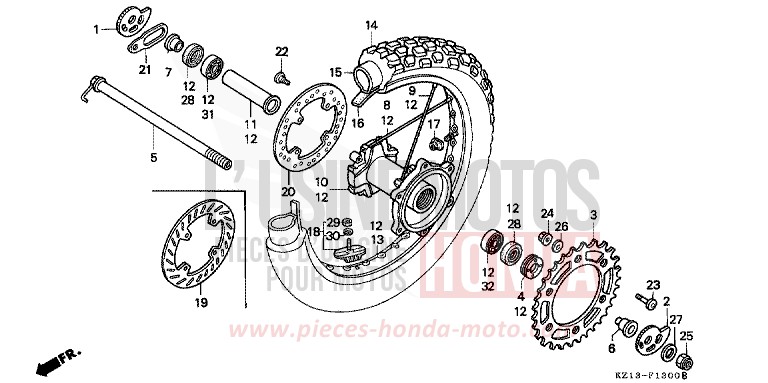 HINTERRAD von XR250R SHASTA WHITE (NH138H) von 1994