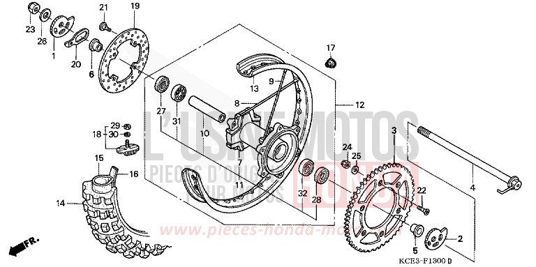 HINTERRAD von XR250R ROSS WHITE (NH196) von 1997