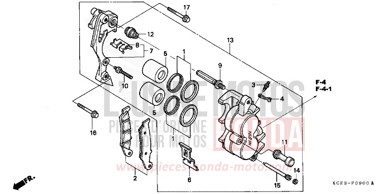 VORDERRAD-BREMSSATTEL von XR250R FIGHTING RED (R134) von 2000