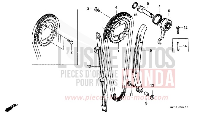 NOCKENWELLENKETTE/SPANNVORRICHTUNG von XR600R SHASTA WHITE (NH138H) von 1991
