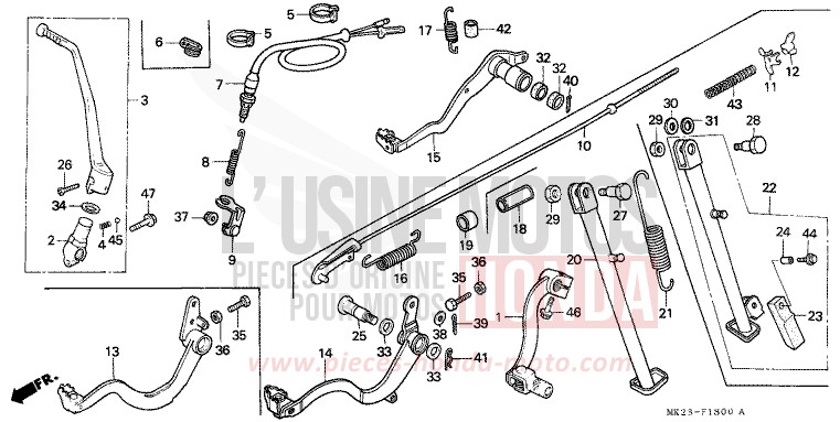 BREMSPEDAL/SCHALTPEDAL/SEITENSTAENDER von XR600R SHASTA WHITE (NH138H) von 1991