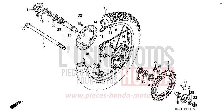 HINTERRAD von XR600R SHASTA WHITE (NH138H) von 1992
