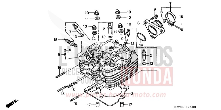 ZYLINDERKOPF von XR400R FIGHTING RED (R134) von 2004