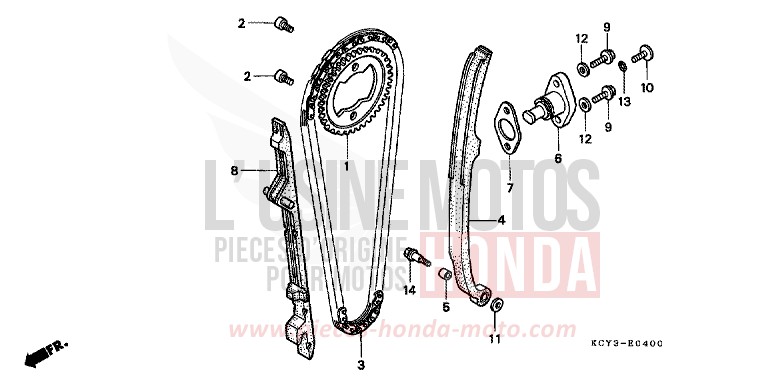 NOCKENWELLENKETTE/SPANNVORRICHTUNG von XR400R ROSS WHITE (NH196) von 1996