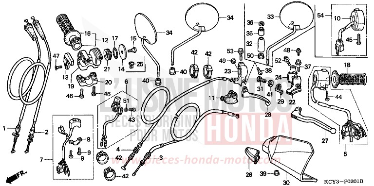 HEBELGRIFF/SCHALTER/KABEL (DK/ED/U) von XR400R ROSS WHITE (NH196) von 1999