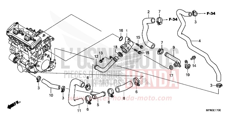 WASSERROHR von CB1000R HYPER RED (R348B) von 2015
