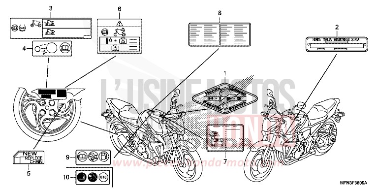WARNETIKETT von CB1000R HYPER RED (R348B) von 2015