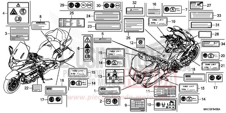 ETIQUETTE DE PRECAUTIONS von GL1800 CANDY ARDENT RED (R367) von 2020