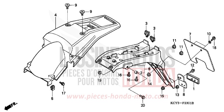 KOTFLUEGEL, HINTEN (XR400RT,V,W,X-ED/DK/U) von XR400R FIGHTING RED (R134) von 1998
