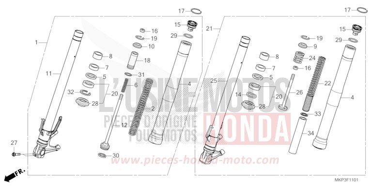 GABEL, VORNE (CBR500RAN/P) von CBR500R GRAND PRIX RED (R380) von 2022