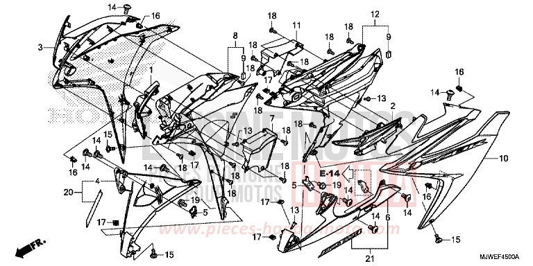 MITTLERER WINDLAUF von CBR500R GRAND PRIX RED (R380) von 2018
