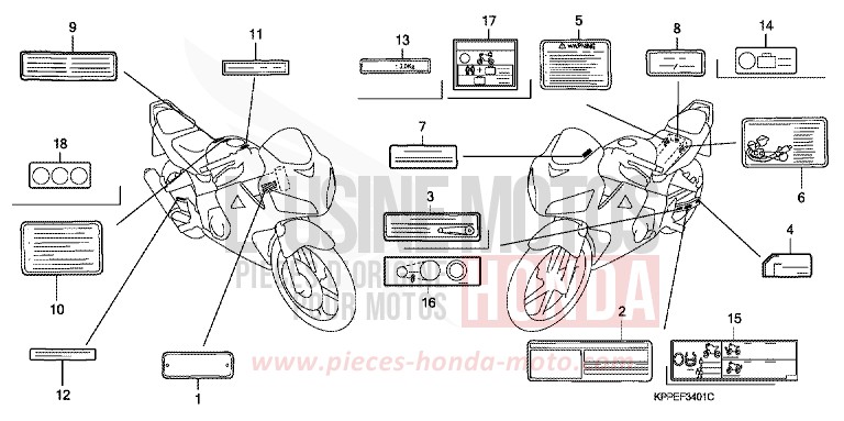 WARNETIKETT (CBR125RW7/RW9/RWA) von CBR125R ROSS WHITE (NH196H) von 2009