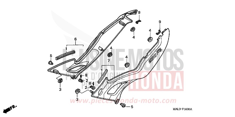 SEITENABDECKUNG von CBR600F SPARKLING RED (R127A) von 1998
